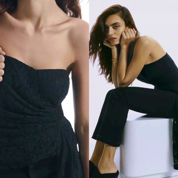 Anthropologie NWT Mare Mare Black Corseted Lace Adjustable Hem Tube Top Size M. - Picture 4 of 6